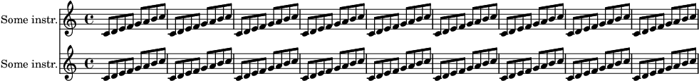 A picture of musical notation showcasing the output of lilypond babel.